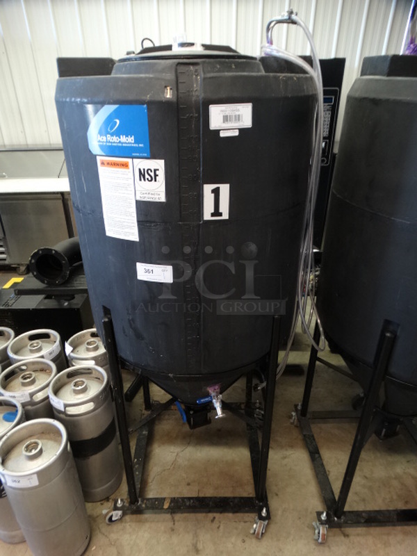 Den Hartog Industries Ace Roto-Mold Black Poly 115 Gallon Vertical Storage Tank on Commercial Casters. 30x30x73
