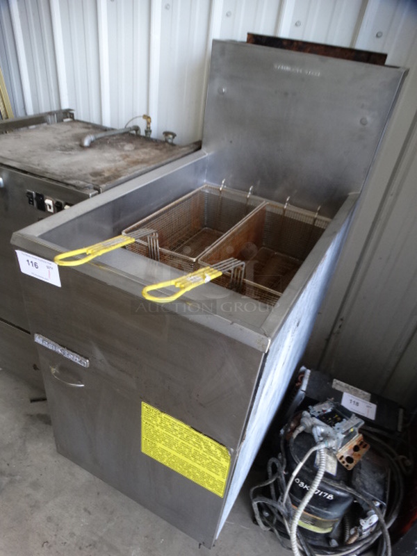GREAT! MagiKitch'n Stainless Steel Commercial Gas Powered Deep Fat Fryer w/ 2 Metal Fry Baskets. 150,000 BTU. 20x34x47 - Image 2 of 6