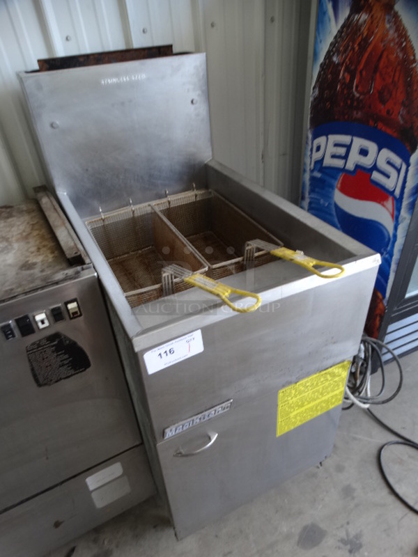GREAT! MagiKitch'n Stainless Steel Commercial Gas Powered Deep Fat Fryer w/ 2 Metal Fry Baskets. 150,000 BTU. 20x34x47 - Image 3 of 6