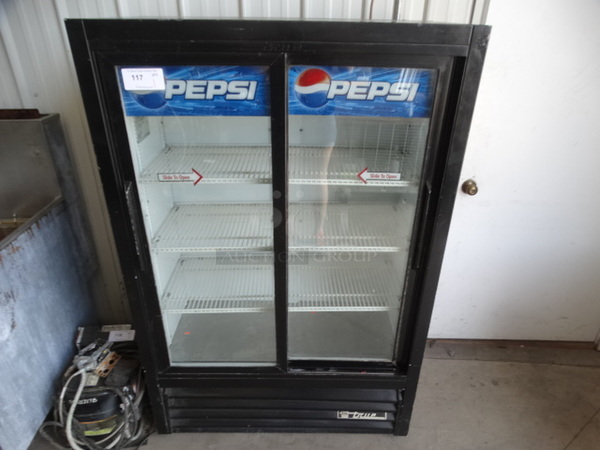 NICE! True Model GDM-33-SL-60PE5 Commercial 2 Door Reach In Cooler Merchandiser. 115 Volts, 1 Phase. 40x21x60. Tested and Powers On But Does Not Get Cold