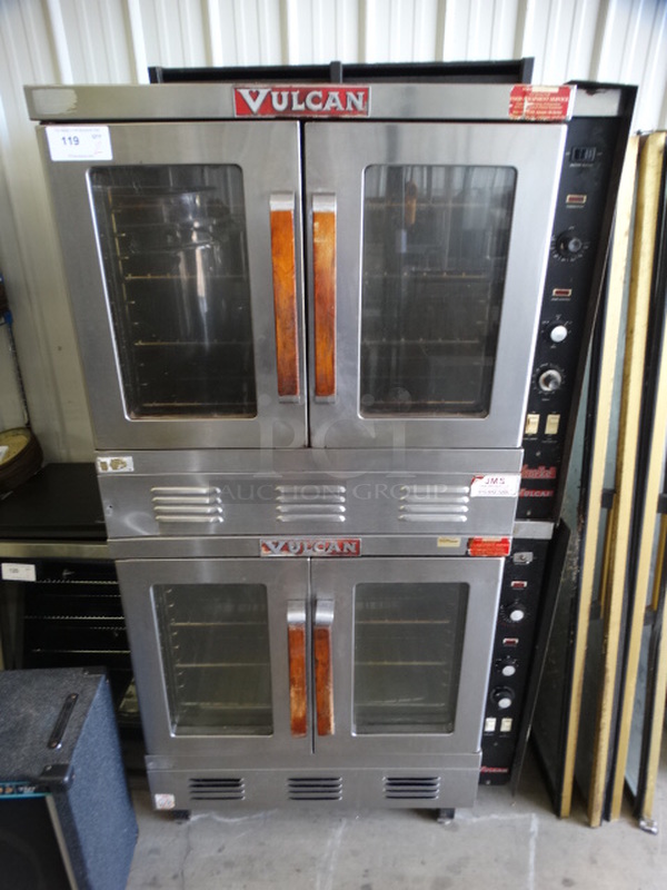 2 FANTASTIC! Vulcan Stainless Steel Commercial Gas Powered Full Size Convection Ovens w/ View Through Doors, Metal Oven Racks and Thermostatic Controls. 40x39x76. 2 Times Your Bid!
