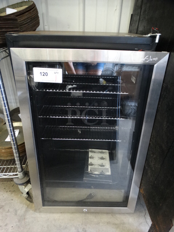 NICE! Glaros Model CTH05-SSGD Metal Commercial Single Door Mini Cooler Merchandiser. Door Needs Attached. 110 Volts, 1 Phase. 21x22x34. Tested and Does Not Power On