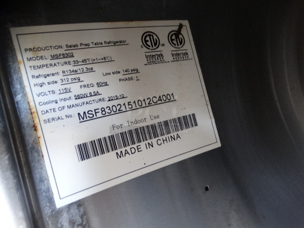 GREAT! 2015 Atosa Model MSF8302 Stainless Steel Commercial Sandwich Salad Prep Table Bain Marie Mega Top on Commercial Casters. 115 Volts, 1 Phase. 48.5x30x45. Tested and Working! - Image 8 of 8