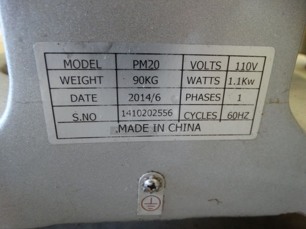 WOW! 2014 Presto Model PM20 Metal Commercial 20 Quart Planetary Mixer w/ Metal Mixing Bowl, Bowl Guard, Dough Hook Paddle and Whisk Attachments. 110 Volts, 1 Phase. 17x20x30. Tested and Does Not Power On - Image 6 of 6