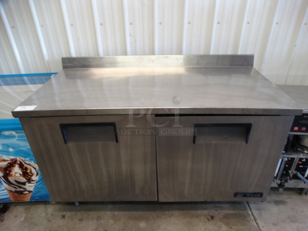 GREAT! 2008 True Model TWT-60 Stainless Steel Commercial Work Top 2 Door Cooler on Commercial Casters. 115 Volts, 1 Phase. 60x30x40. Tested and Working!