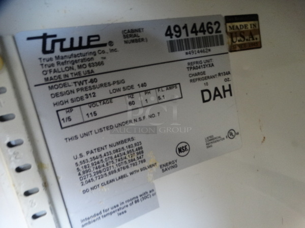 GREAT! 2008 True Model TWT-60 Stainless Steel Commercial Work Top 2 Door Cooler on Commercial Casters. 115 Volts, 1 Phase. 60x30x40. Tested and Working! - Image 6 of 7