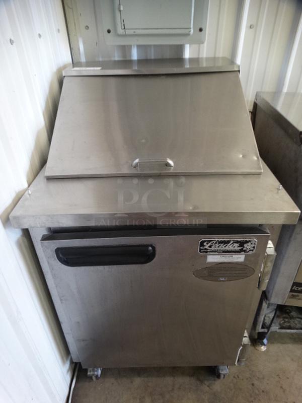 NICE! 2014 Leader Model LM27S/C Stainless Steel Commercial Sandwich Salad Prep Table Bain Marie Mega Top on Commercial Casters. 115 Volts, 1 Phase. 27x32x45. Tested and Working! - Image 1 of 7