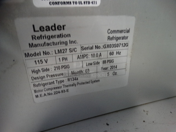 NICE! 2014 Leader Model LM27S/C Stainless Steel Commercial Sandwich Salad Prep Table Bain Marie Mega Top on Commercial Casters. 115 Volts, 1 Phase. 27x32x45. Tested and Working! - Image 6 of 7