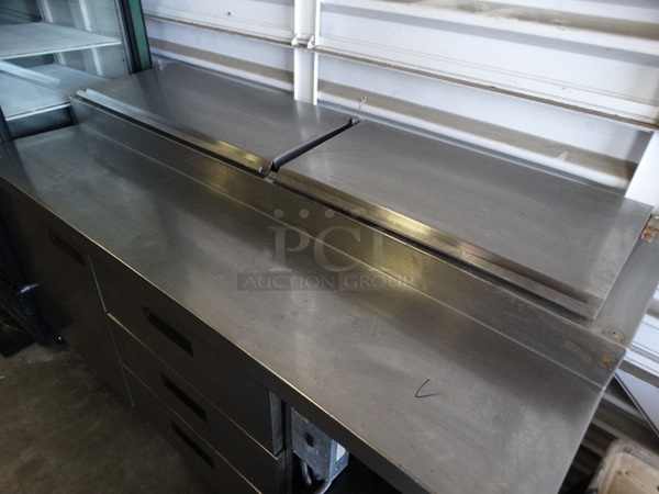 GREAT! Delfield Stainless Steel Commercial Pizza Prep Table w/ 2 Lids, Door and 3 Drawers. 72x32x42. Cannot Test Due To Plug Style  - Image 2 of 8