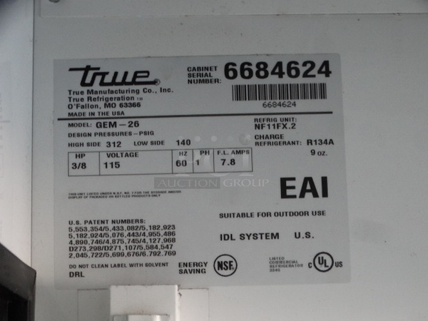 NICE! 2008 True Model GEM-26 Commercial Single Door Reach In Cooler Merchandiser. 115 Volts, 1 Phase. 30x30x79. Tested and Working! - Image 5 of 5
