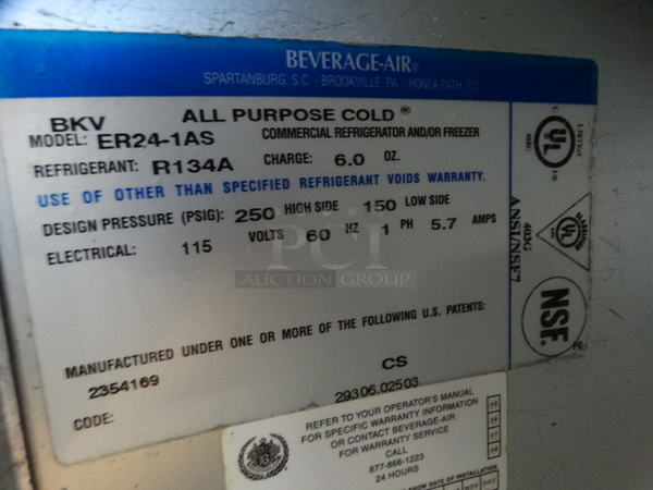 NICE! Beverage Air Model ER24-1AS E Series Stainless Steel Commercial Single Door Reach In Cooler. 115 Volts, 1 Phase. 26x32x79. Tested and Working! - Image 6 of 6