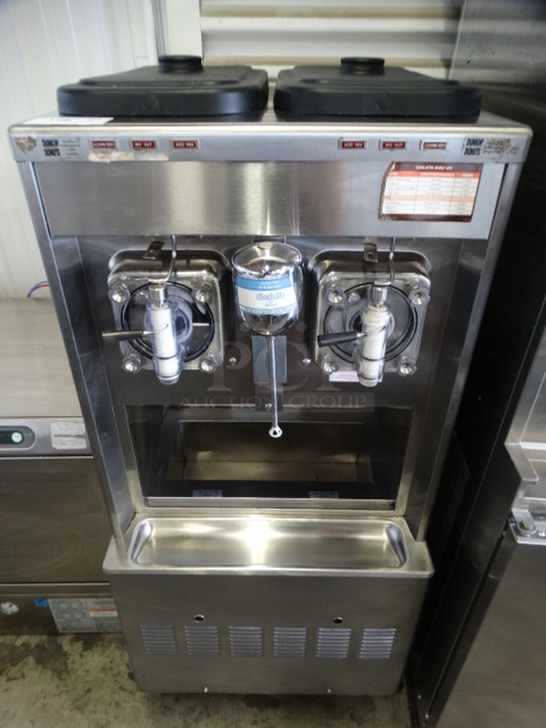 BEAUTIFUL! 2012 Taylor Model 342D-27 Stainless Steel Commercial Floor Style 2 Flavor Ice Cream Machine w/ Milkshake Mixer on Commercial Casters. 208/230 Volts, 1 Phase. 26x33x59