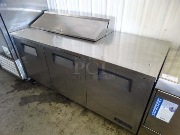 NICE! 2009 True Model TSSU-72-12 Stainless Steel Commercial Sandwich Salad Prep Table Bain Marie on Commercial Casters. 115 Volts, 1 Phase. 72x30x43. Tested and Working!