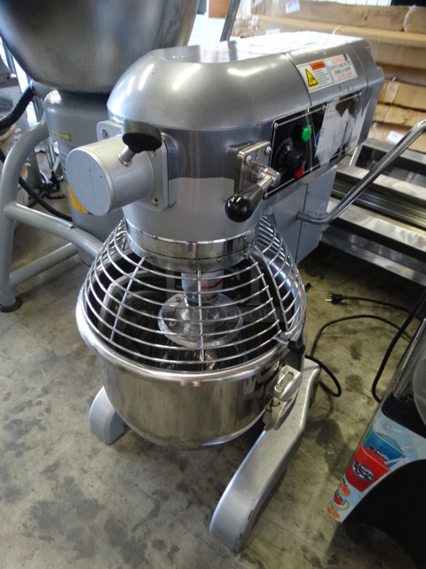 SWEET! 2017 General Model GEM120 Metal Commercial 20 Quart Planetary Mixer w/ Metal Mixing Bowl, Bowl Guard, Paddle, Whisk and Dough Hook. 110 Volts, 1 Phase. 17x22x30. Tested and Does Not Power On