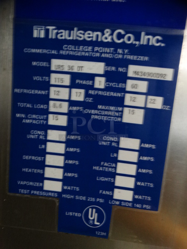GREAT! Traulsen Model URS36DT Stainless Steel Commercial Cooler Freezer w/ 3 Lower Drawers. 115 Volts, 1 Phase. 36x27x81 - Image 6 of 9
