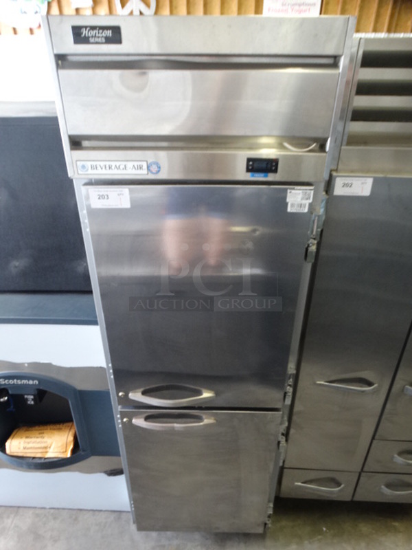 NICE! Beverage Air Horizon Series Stainless Steel Commercial 2 Half Size Door Reach In Freezer on Commercial Casters. 26x32x83. Tested and Working!