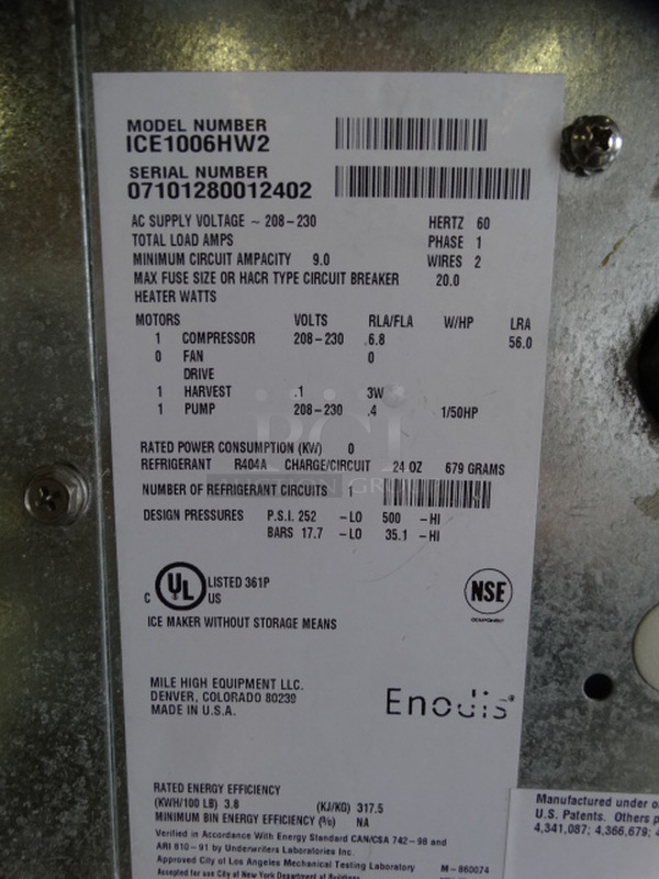 2 SWEET! Items; Ice O Matic Model ICE1006HW2 Stainless Steel Commercial Ice Machine Head and Scotsman Model HD30W-1H Stainless Steel Commercial Hotel Ice Dispenser. 208/230 Volts, 1 Phase. 30x33x74. 2 Times Your Bid! Makes One Unit - Image 6 of 7