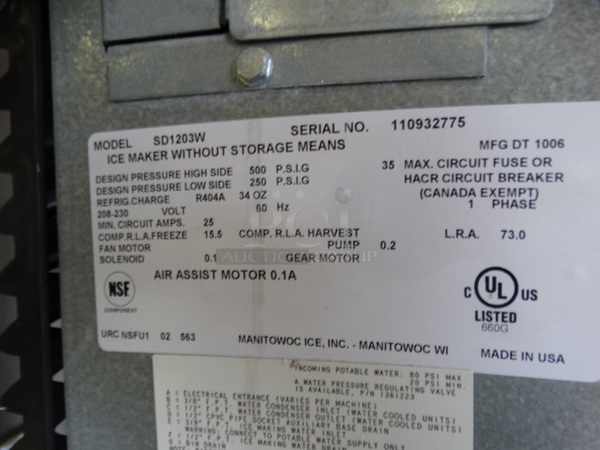 2 GREAT! Items; Manitowoc Model SD1203W Stainless Steel Commercial Ice Machine Head and Commercial Ice Machine Bin. 42.5x31x62. 2 Times Your Bid! Makes One Unit - Image 6 of 6