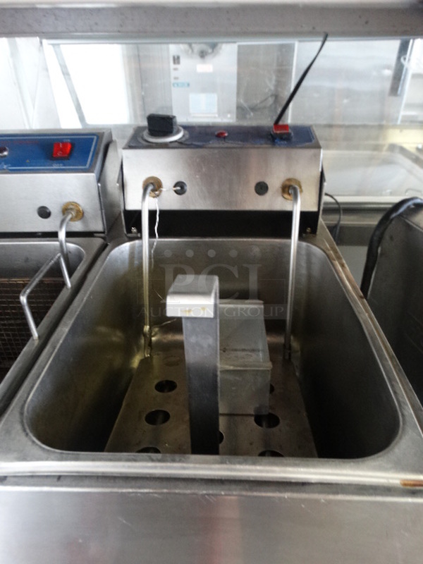NICE! Stainless Steel Countertop Electric Powered 2 Bay Deep Fat Fryer w/ 1 Metal Basket. 22x17.5x17 - Image 5 of 5
