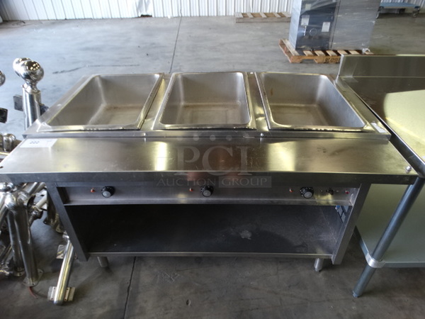 NICE! Stainless Steel Commercial 3 Well Steam Table w/ Undershelf. 48x30x34. Cannot Test Due To Cut Cord