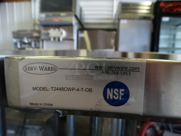 BRAND NEW IN BOX! Serv Ware Model T2448CWP-4-T-OB Stainless Steel Commercial Table w/ Backsplash. Stock Picture - Unit Is Disassembled In Box. 48x24x36 - Image 5 of 5