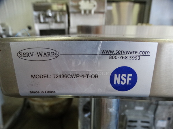 BRAND NEW IN BOX! Serv Ware Model T2436CWP-4-T-OB Stainless Steel Commercial Table w/ Backsplash. Stock Picture - Unit Is Disassembled In Box. 36x24x36 - Image 6 of 6