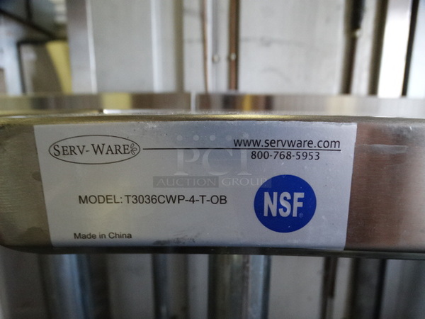BRAND NEW! Serv Ware Model T3036CWP-4-T-OB Stainless Steel Commercial Table w/ Backsplash. 36x30x36 - Image 5 of 5