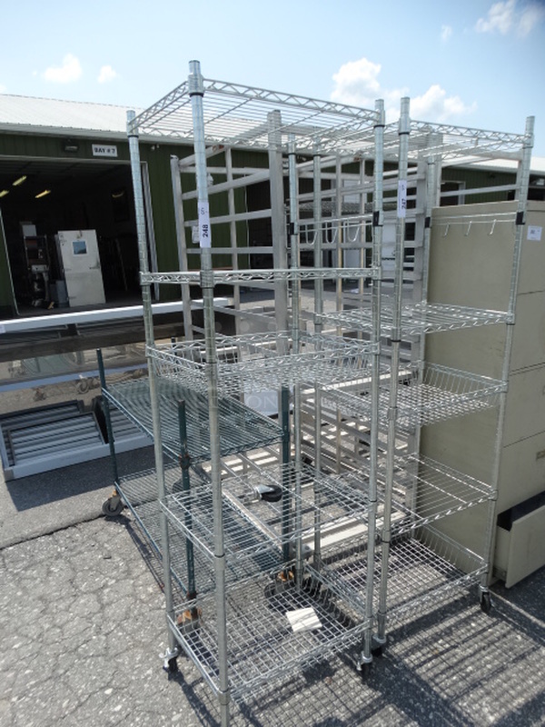 Chrome Finish 5 Tier Metro Shelving Rack on Commercial Casters. 24x18x75. BUYER MUST DISMANTLE. PCI CANNOT  DISMANTLE FOR SHIPPING. PLEASE CONSIDER FREIGHT CHARGES. 