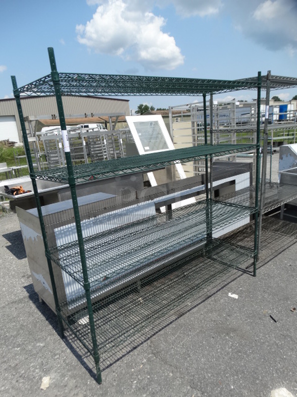 Green Finish 4 Tier Shelving Unit. 72x24x74. BUYER MUST DISMANTLE. PCI CANNOT  DISMANTLE FOR SHIPPING. PLEASE CONSIDER FREIGHT CHARGES.  - Image 2 of 3