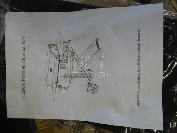 BRAND NEW IN BOX! Glaros Model BBQP-SS Stainless Steel Portable BBQ Grill on Casters. Comes w/ Rotisserie Spit, 2 Cooking Stones and Cover! Stock Picture Used To Show Item - Comes Disassembled In Box. 56x21x41 - Image 9 of 11