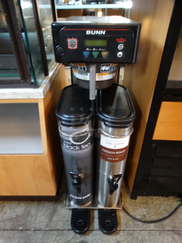 NICE! 2012 Bunn Model ITB Stainless Steel Commercial Countertop Iced Tea Machine w/ 2 Metal Beverage Holder Dispensers, Brew Basket and 2 Drip Trays. 120 Volts, 1 Phase. 12x23x35
