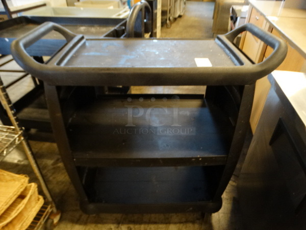 Black Poly 3 Tier Cart w/ Push Handles on Commercial Casters. 36x17x38