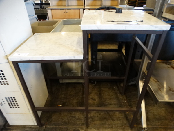 Brown Metal 2 Tier Shelf w/ Stone Countertop. 40x20x42