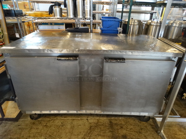 GREAT! Beverage Air Model WTR60A Stainless Steel Commercial 2 Door Undercounter Cooler on Commercial Casters. 115 Volts, 1 Phase. 60x30x36. Tested and Working!