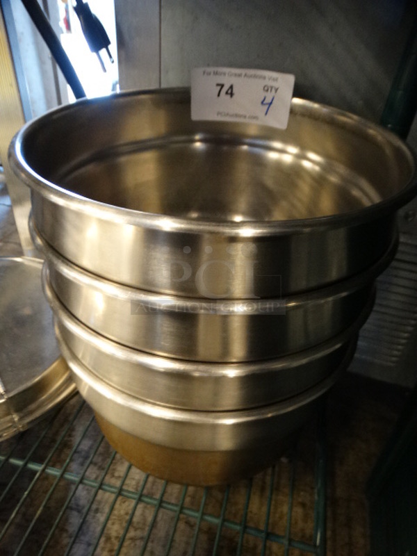 4 Stainless Steel Cylindrical Drop In Bins. 11x11x5.5. 4 Times Your Bid!