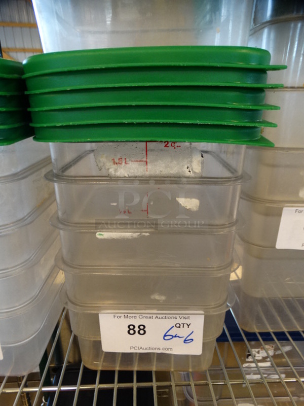 5 Poly Clear Containers w/ 5 Green Lids. 7x7x4. 5 Times Your Bid!