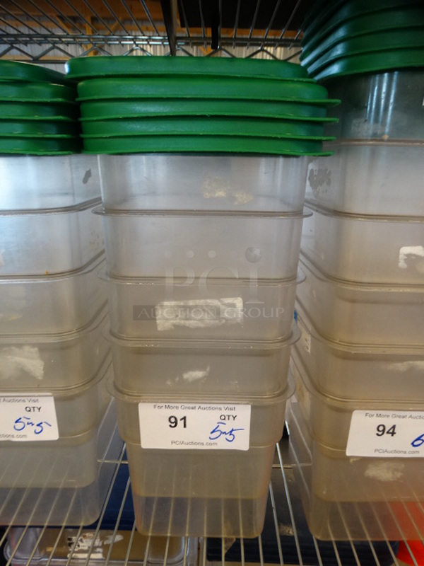 6 Poly Clear Containers w/ 6 Green Lids. 7x7x7. 6 Times Your Bid!
