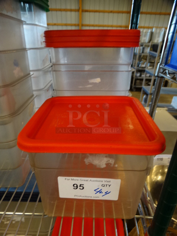 4 Poly Clear Containers w/ 4 Red Lids. 9x9x7. 4 Times Your Bid!