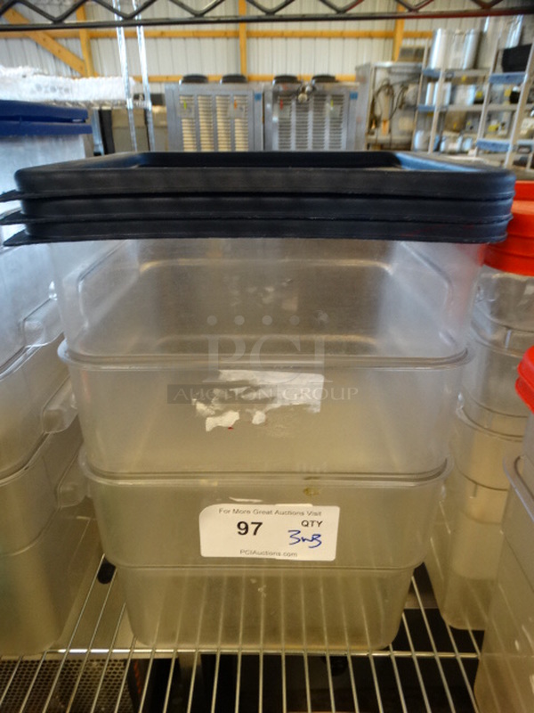 3 Poly Clear Containers w/ 3 Blue Lids. 11x11x8.5. 3 Times Your Bid!