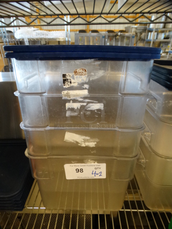 4 Poly Clear Containers w/ 2 Blue Lids. 11x11x8.5. 4 Times Your Bid!