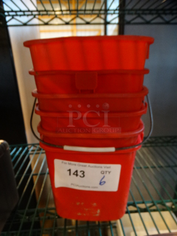 6 Red Poly Buckets. 7x7x6. 6 Times Your Bid!