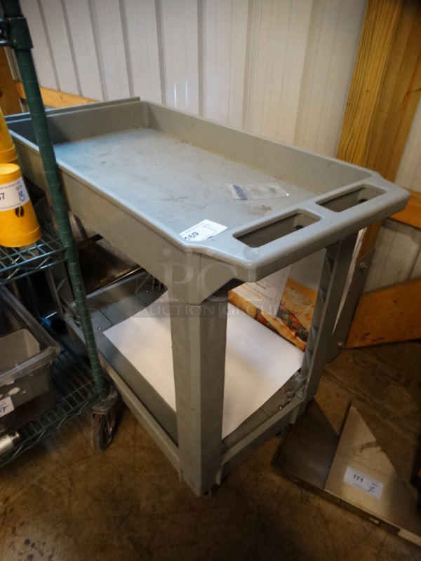 Gray 2 Tier Poly Cart w/ Push Handle on Commercial Casters. 34x17x33