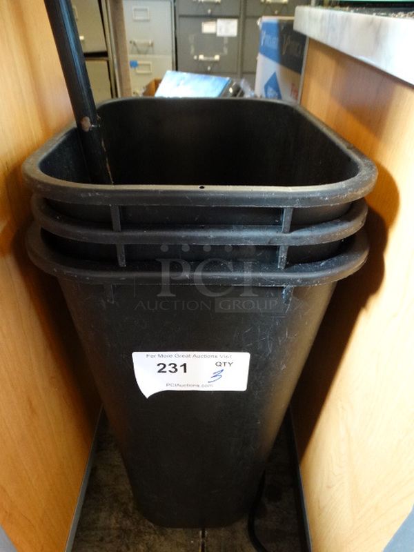 3 Black Poly Trash Cans. 15x11x20. 3 Times Your Bid!