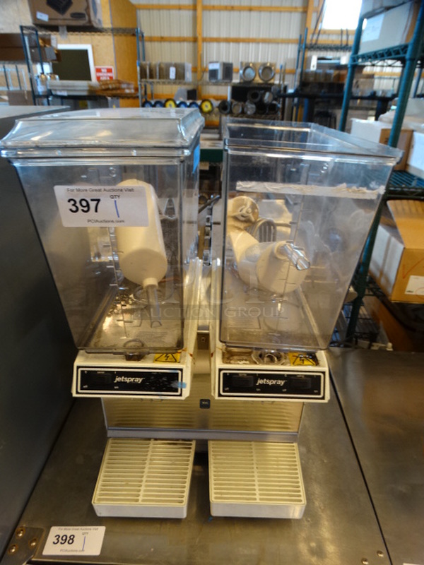 NICE! Jetspray Model JT20 Stainless Steel Commercial Countertop Refrigerated Beverage Machine w/ 2 Hoppers. 120 Volts, 1 Phase. 16x18x27. Tested and Powers On