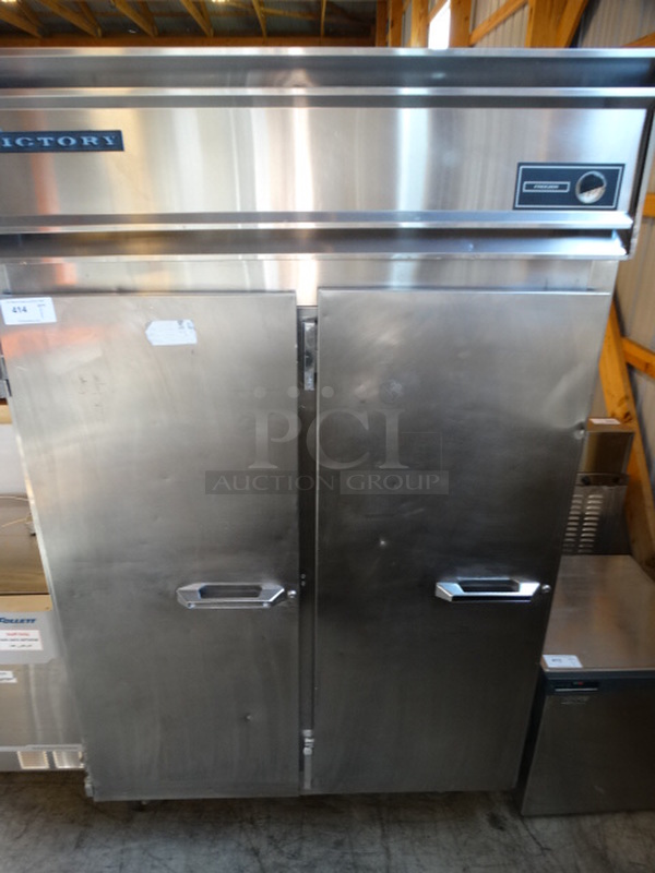 GREAT! Victory Stainless Steel Commercial 2 Door Reach In Freezer. 115 Volts, 1 Phase. 52x34x84. Could Not Test - Unit Trips Breaker