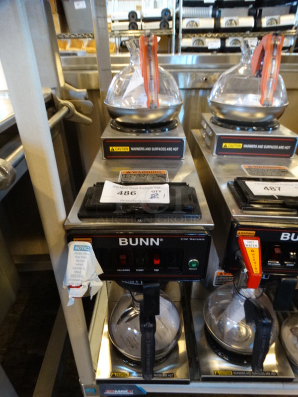 BRAND NEW! 2017 Bunn Model CWTF15 Stainless Steel Commercial Countertop 2 Burner Coffee Machine w/ Hot Water Dispenser, Poly Brew Basket and 2 Coffee Pots. 120 Volts, 1 Phase. 8x21x19