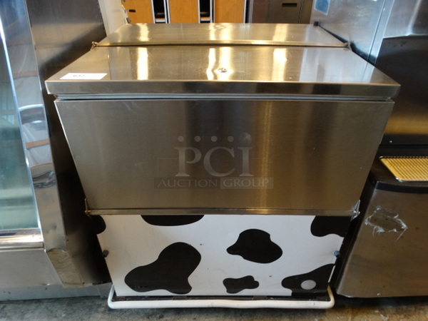 NICE! Stainless Steel Commercial Floor Style Milk Cooler on Commercial Casters. 37x34x41. Tested and Working!