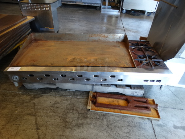 Stainless Steel Commercial Countertop Gas Powered Flat Top Griddle w/ Right Side 2 Burner Range. 60x28x10