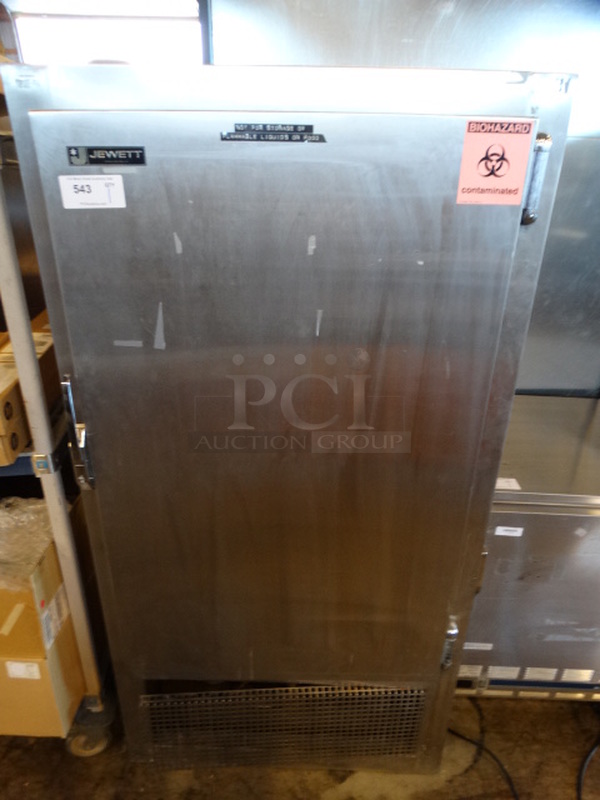 GREAT! Jewett Model B-31-19-BC Stainless Steel Commercial Single Door Reach In Cooler. 115 Volts, 1 Phase. 36x31x69. Tested and Powers On But Does Not Get Cold 