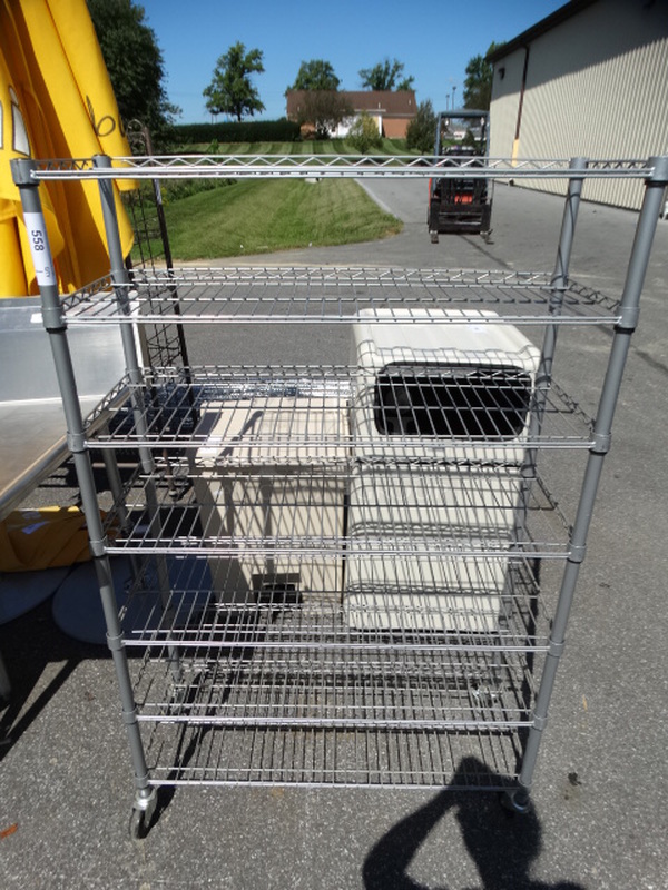 Gray Finish 7 Tier Shelving Unit on Casters. 36x14x56. BUYER MUST DISMANTLE. PCI CANNOT DISMANTLE FOR SHIPPING. PLEASE CONSIDER FREIGHT CHARGES. 